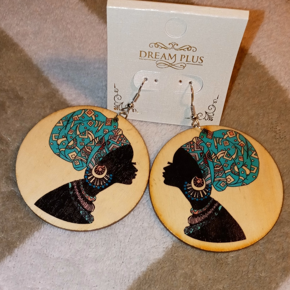 Turquoise Scarf African Queen Hook Earrings